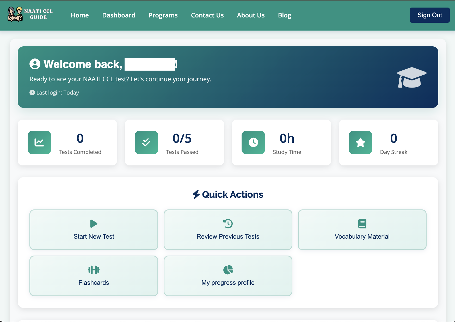 Student dashboard with progress tracking