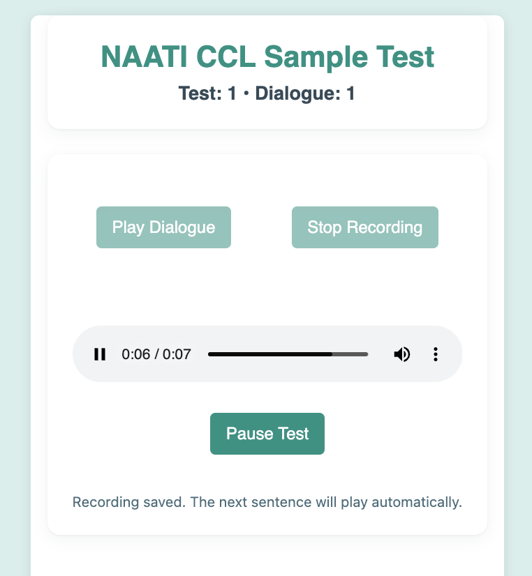 Sample test tool with real exam-style dialogues